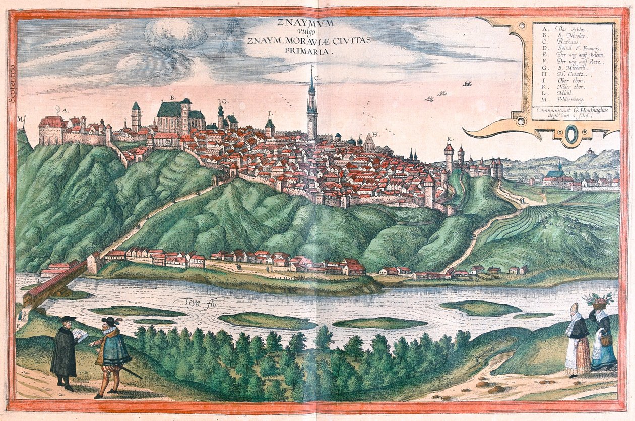 Znojmo (Moravia), Repubblica Ceca - in "Civitates Orbis Terrarum" di Georg Braun, Colonia 1617 da Georg Braun
