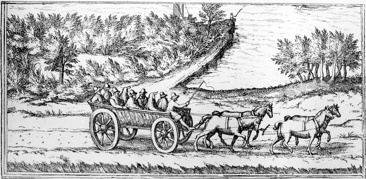 Carrozza con Passeggeri in Francia, dettaglio di una Mappa, fine XVI secolo da Georg Braun und Franz Hogenberg