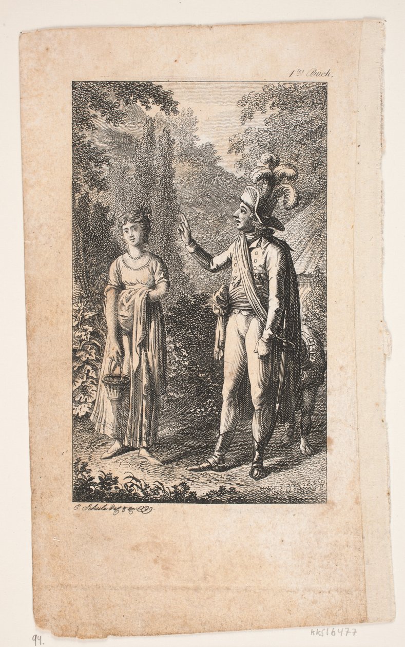 Illustrazione con signore e signora in un paesaggio da Georg Christian Schule