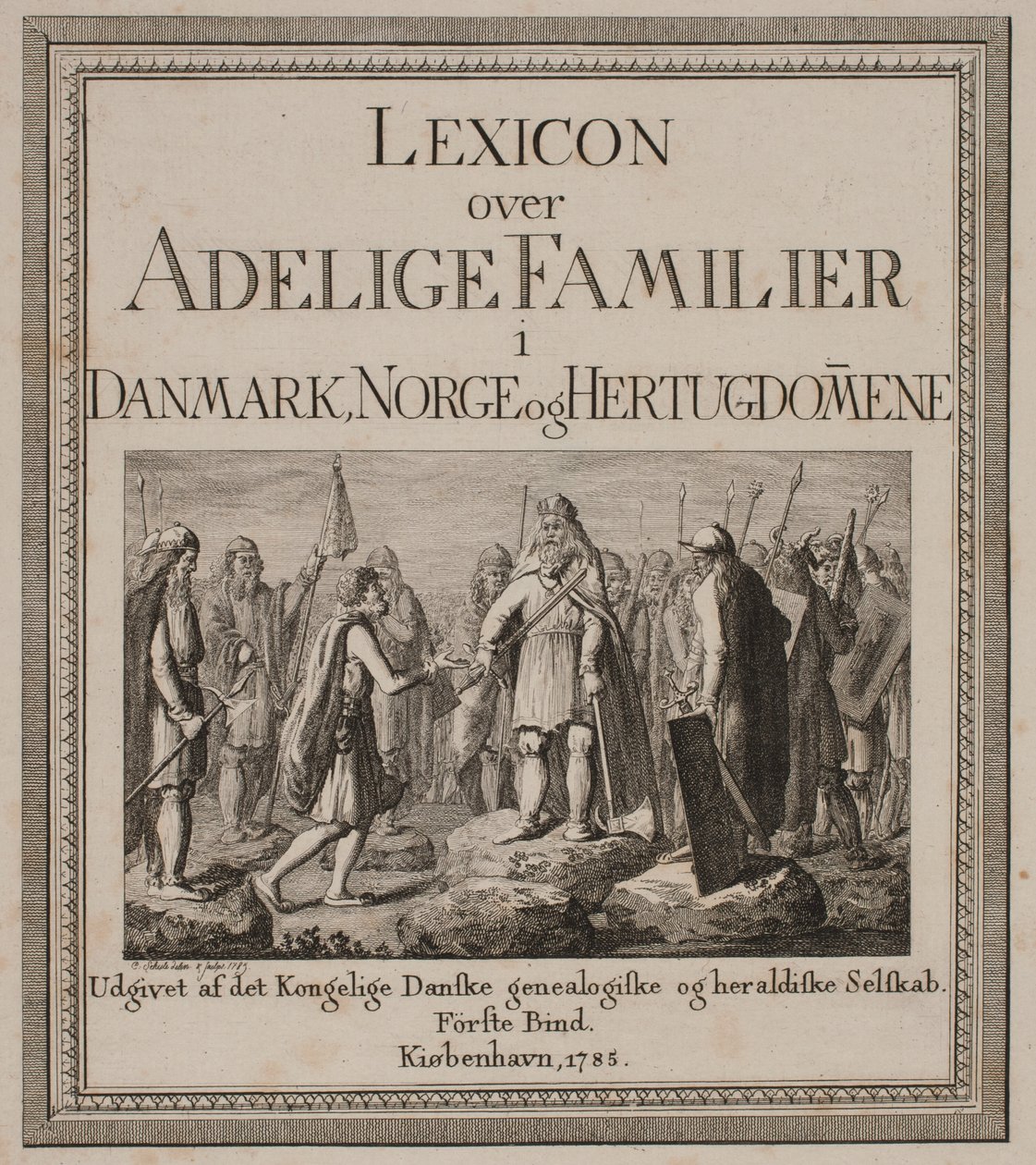 Frontespizio per "Lexicon delle famiglie nobili in Danimarca, Norvegia e Ducati" da Georg Christian Schule