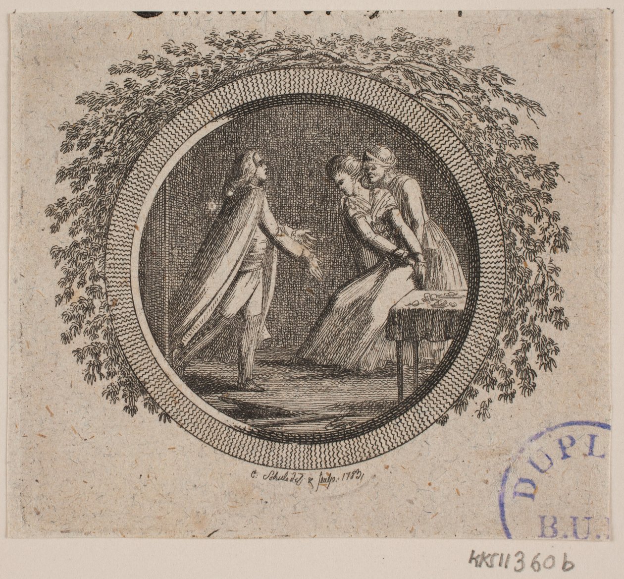 Vignetta del titolo per S. Richardson: "La storia di Miss Clarissa Harlowe", parte quinta da Georg Christian Schule