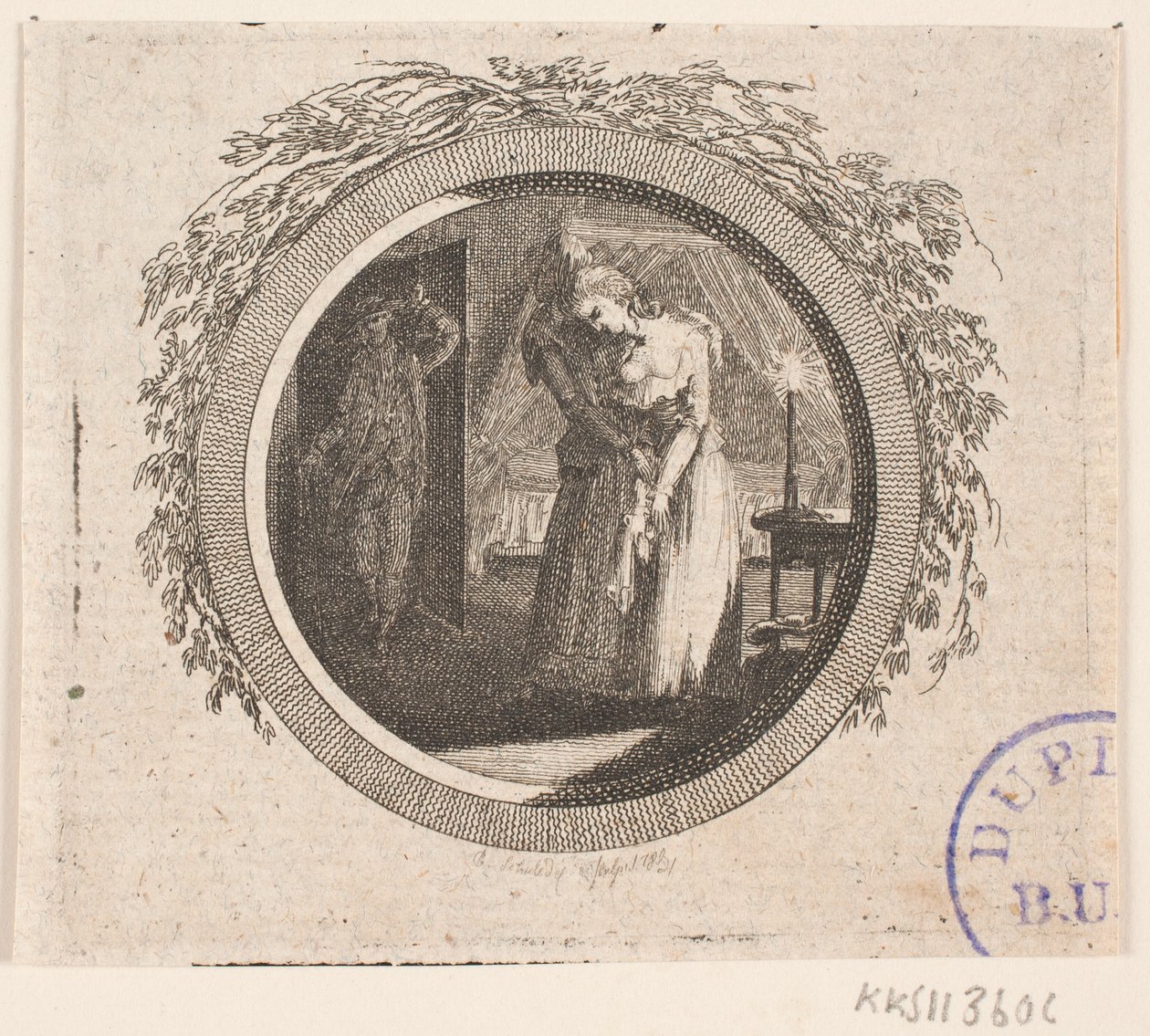 Vignetta del titolo per S. Richardson: "Miss Clarissa Harlowes Historie", parte quarta da Georg Christian Schule