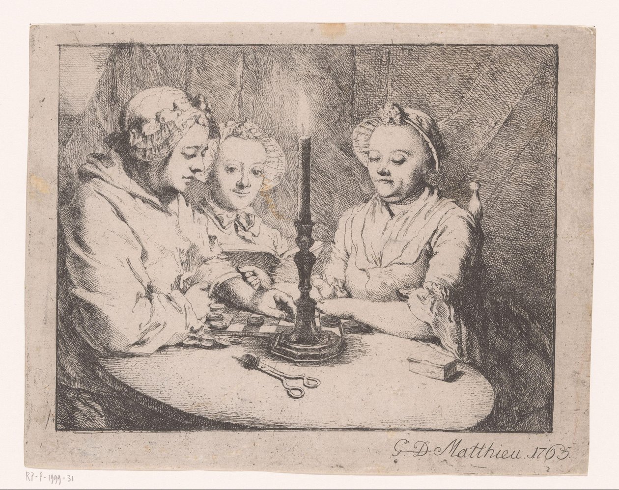 Donne che giocano a dama alla luce delle candele da Georg David Matthieu