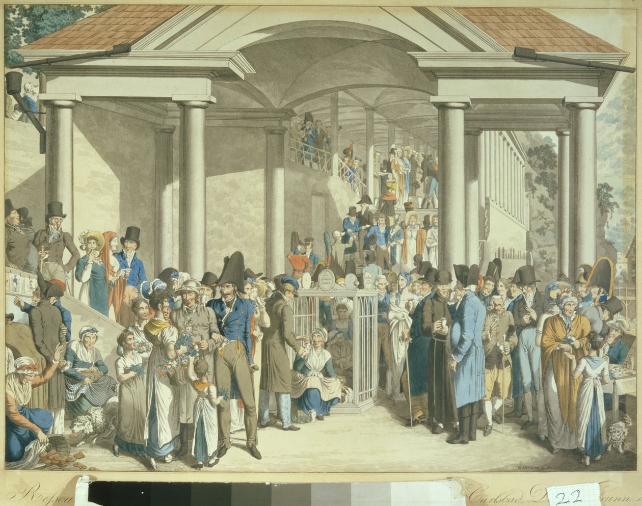 Comunità della salute alla fontana di Karlsbader, 1810 (disegno ad acquatinta) da Georg Emanuel Opitz