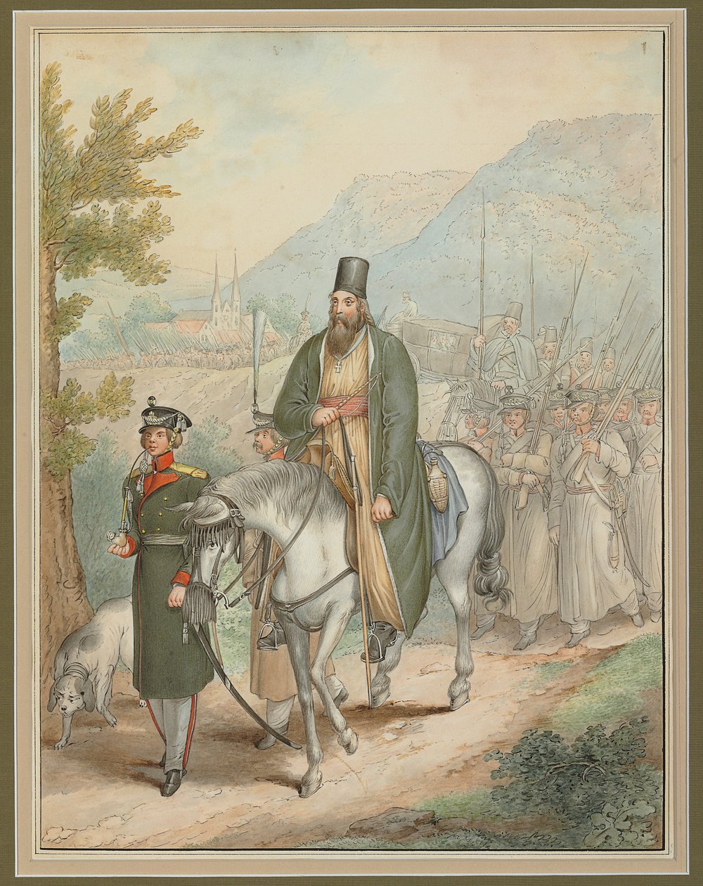 Soldati russi che accompagnano un prete a cavallo da Georg Emanuel Opitz