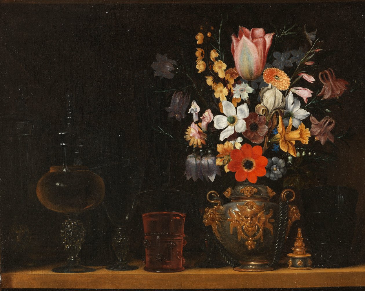 Natura morta con bouquet di fiori e calici di vetro da Georg Flegel