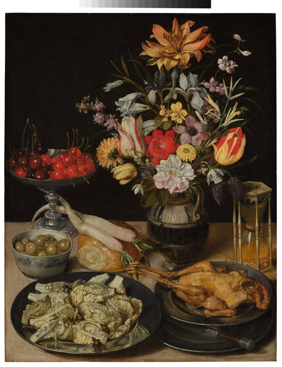 Natura morta con fiori e cibi da Georg Flegel