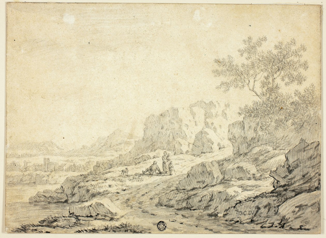 Paesaggio roccioso con figure e cane sul sentiero da Georg Friedrich Dietzsch