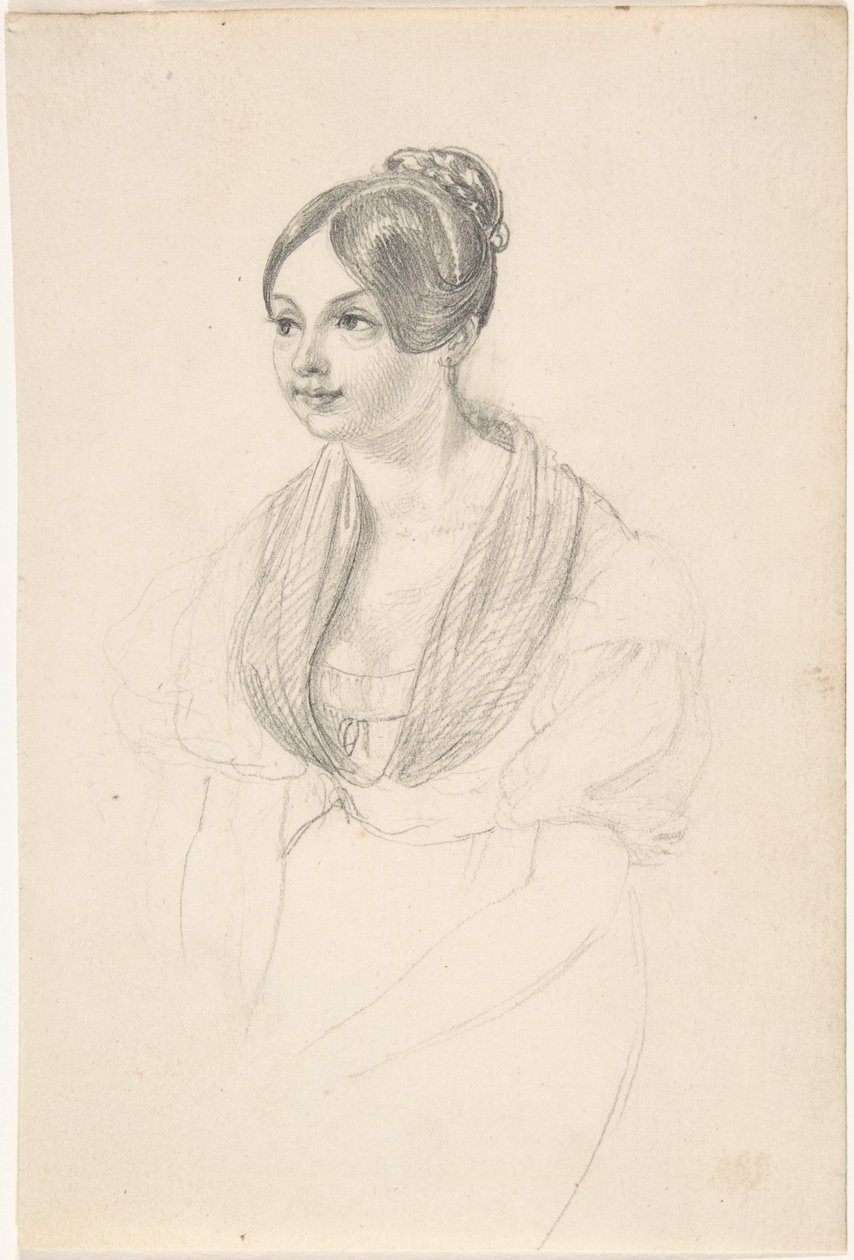 Ritratto di una giovane donna; sul retro: schizzo di una giovane donna con le mani appoggiate su un tavolo da Georg Friedrich Kersting