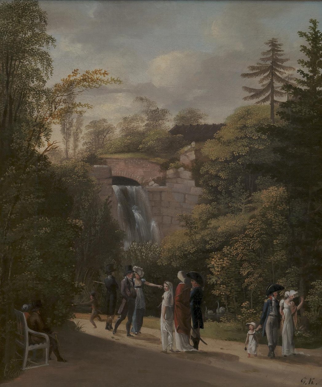 La cascata nel Giardino di Frederiksberg vicino a Copenaghen da Georg Friedrich Kersting