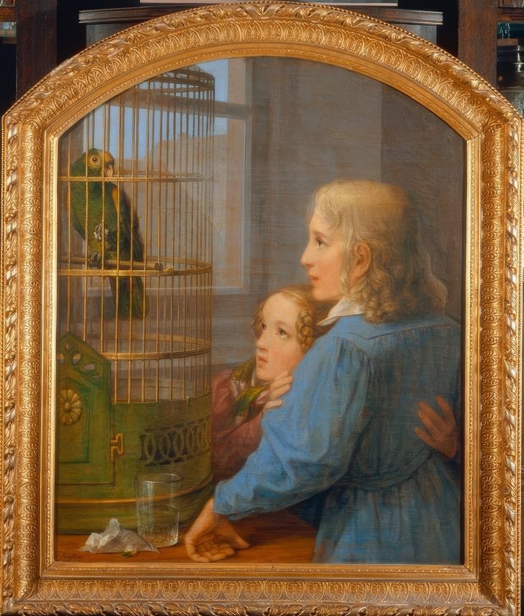 Due bambini davanti a una gabbia per pappagalli da Georg Friedrich Kersting