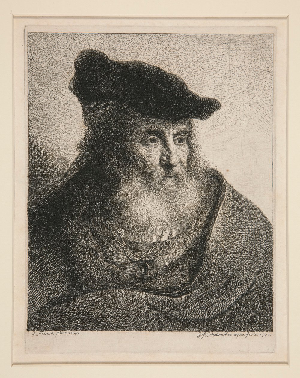 Testa di uomo barbuto con berretto di velluto da Georg Friedrich Schmidt