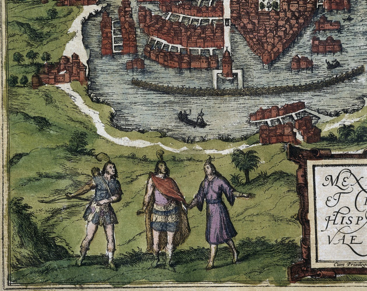 Civitatis Orbis Terrarum (Theatrum orbis terrarum). 1572-1617. Città del Messico (1576). Dettaglio con Aztechi da Georg Hogenberg Franz (1535 90) & Ortelius Abraham (1527 98) Braun