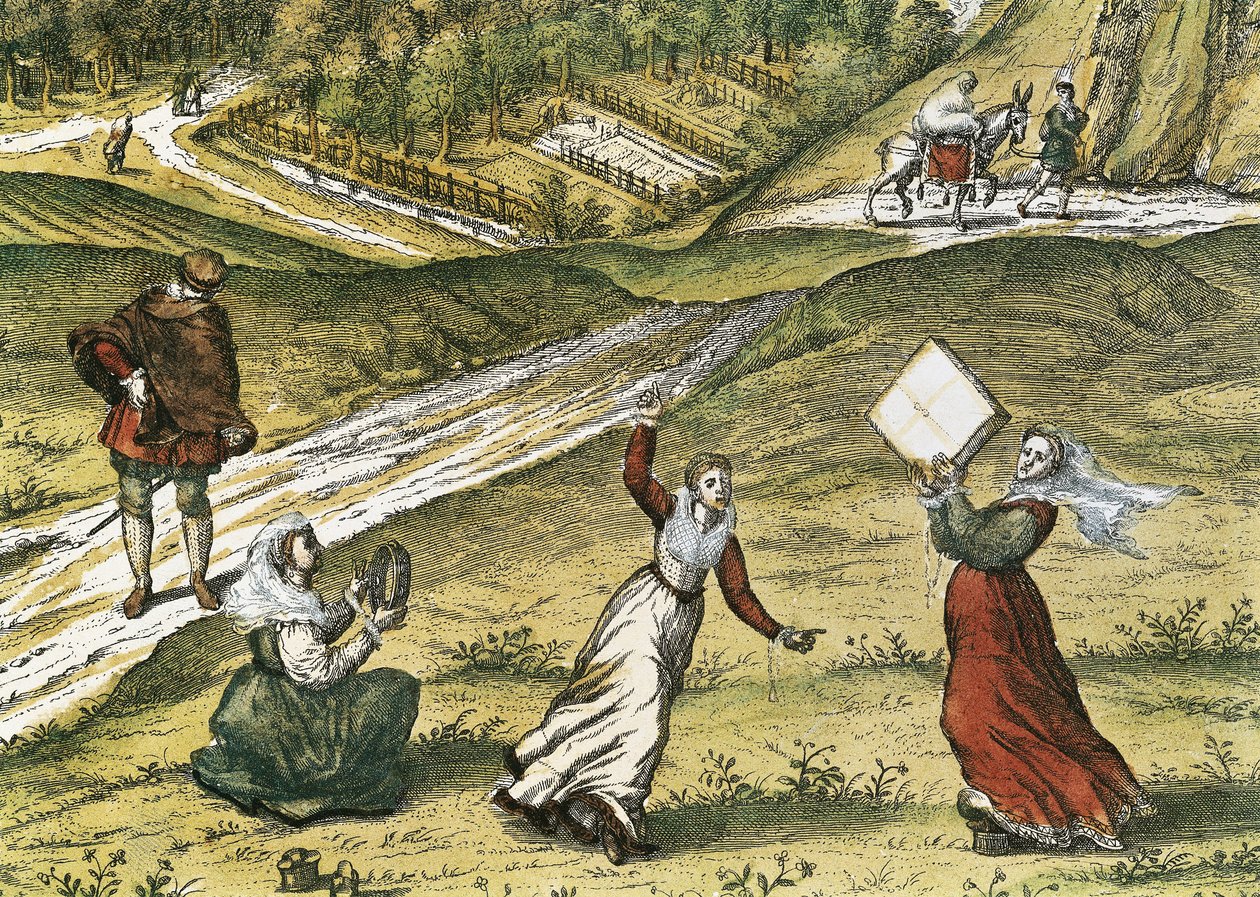 Danseurs andalous. Dettaglio di Granada, in Volume I "Civitatis Orbis Terrarum". Acquaforte a colori di Abraham Ortelius (1527-1598), George Braun (1541-1622) e Franz Hogenberg (1535-1590), pubblicato nel 1572-1617 da Georg Hogenberg Franz and Ortelius Abraham Braun