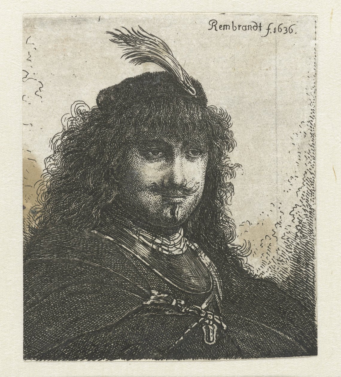 Autoritratto (?) con cappello piumato e sciabola abbassata da Georg Leopold Hertel