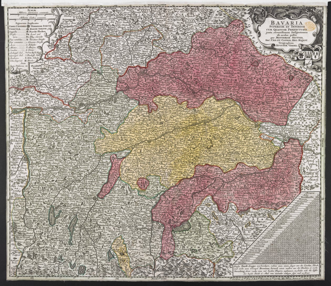 Mappa della Baviera da Georg Matthäus Seutter