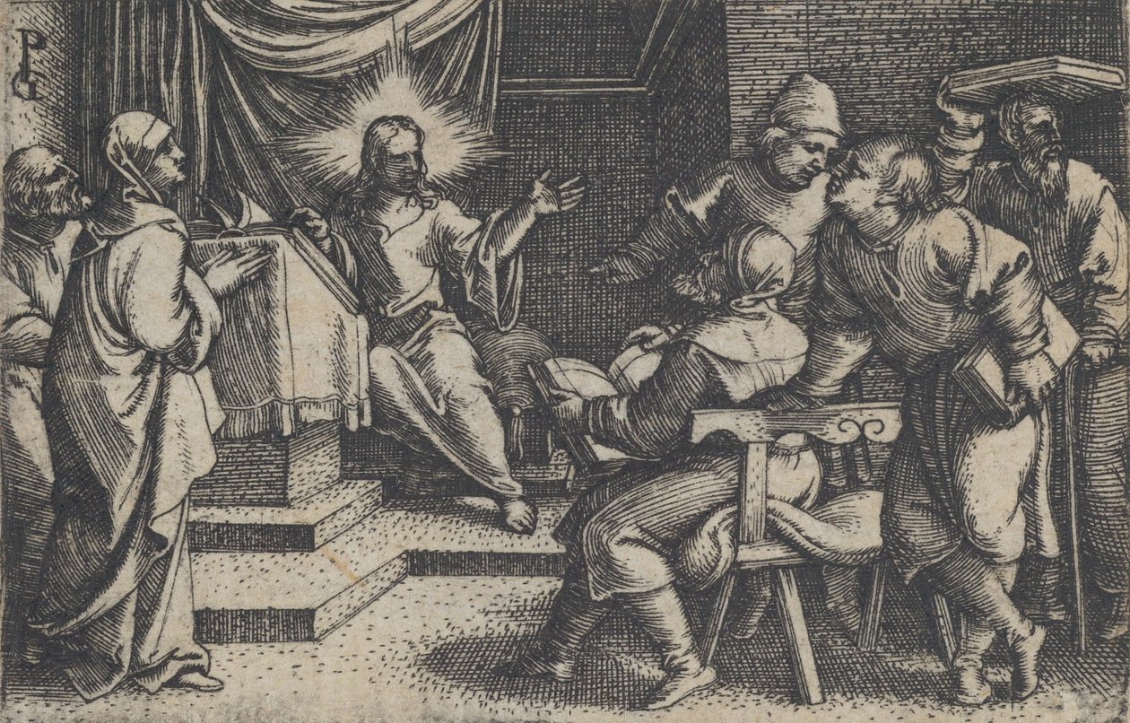 Cristo con i Dottori nel Tempio, dalla Storia di Cristo, 1534-35 da Georg Pencz