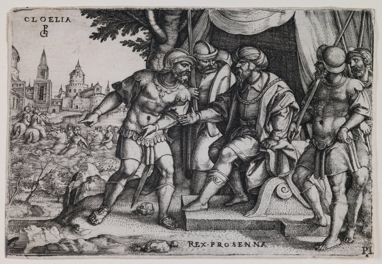 Cloelia e il re etrusco Porsenna, 1536-37 circa (incisione) da Georg Pencz