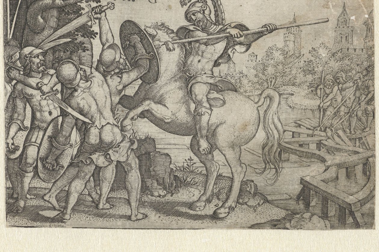 Orazio Coclite difende il ponte sul Tevere (serie Verhalen uit vroege Romeinse geschiedenis) da Georg Pencz