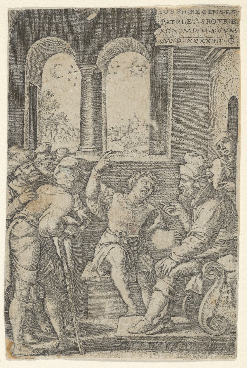 Giuseppe che descrive il suo sogno, dalla Storia di Giuseppe, 1544 da Georg Pencz