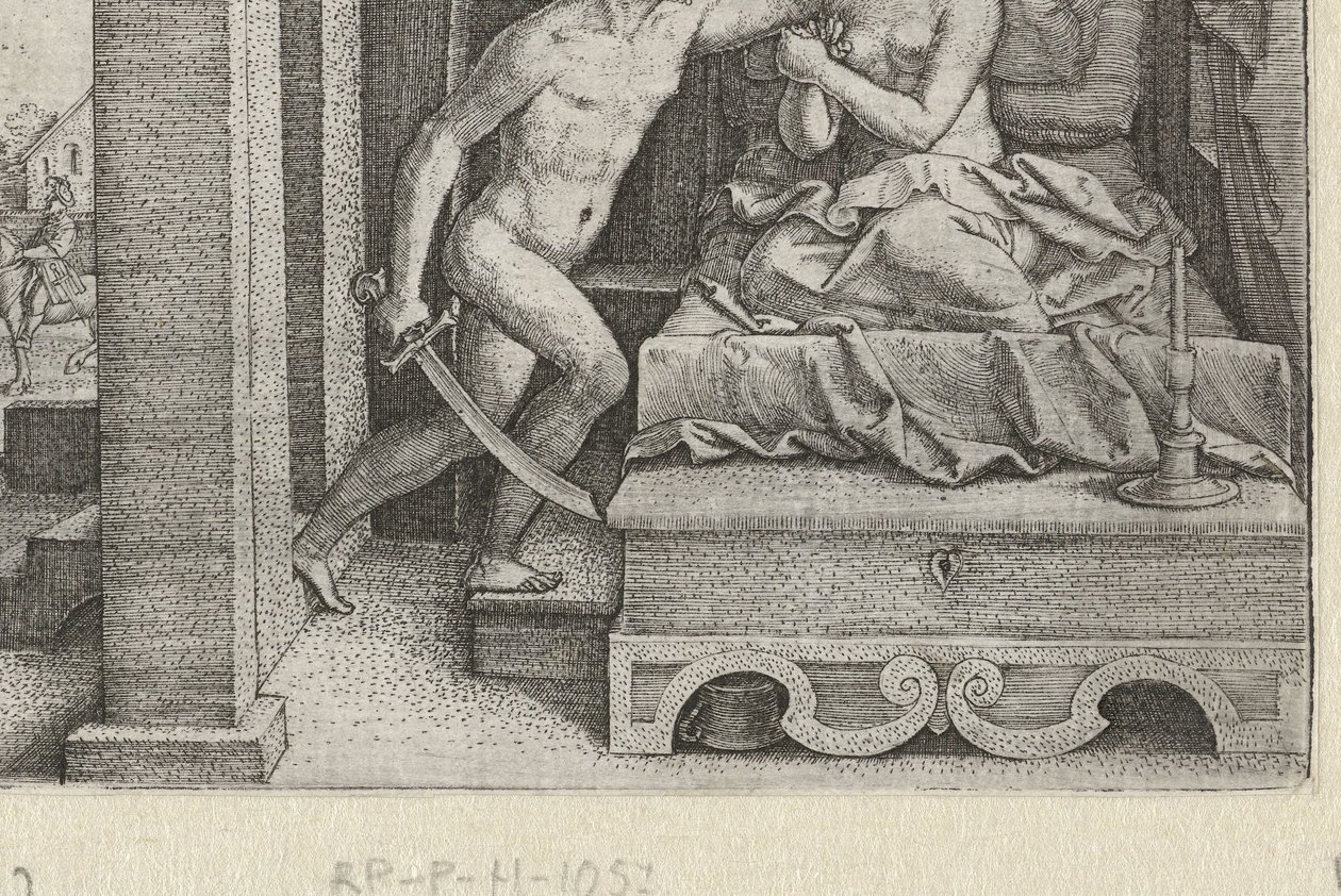Sesto violenta Lucrezia sotto minaccia di spada, Storie della prima storia romana (titolo della serie) da Georg Pencz