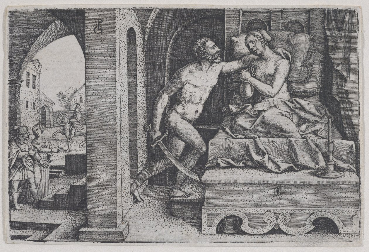 Tarquinio violenta Lucrezia, da Scene della storia romana da Georg Pencz