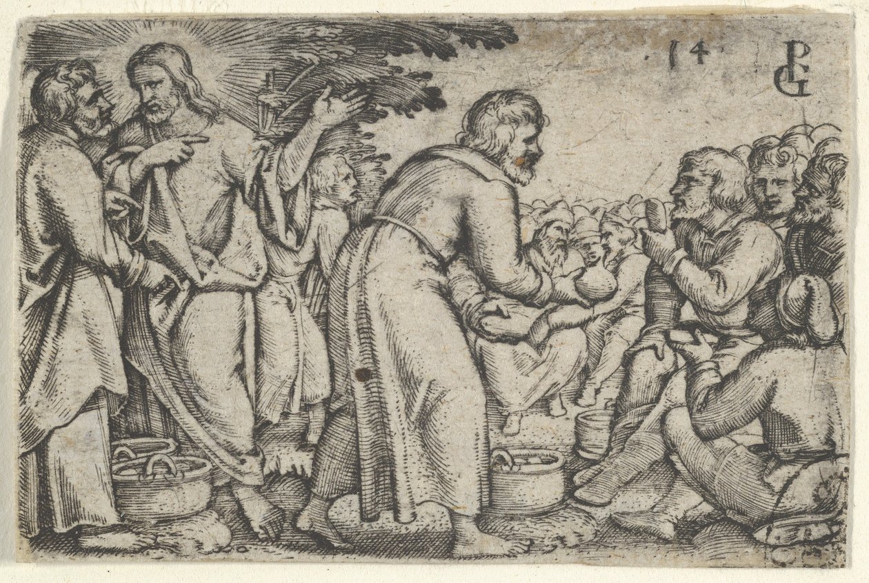 Il miracolo dei pani e dei pesci, dalla Storia di Cristo, 1534-35 da Georg Pencz