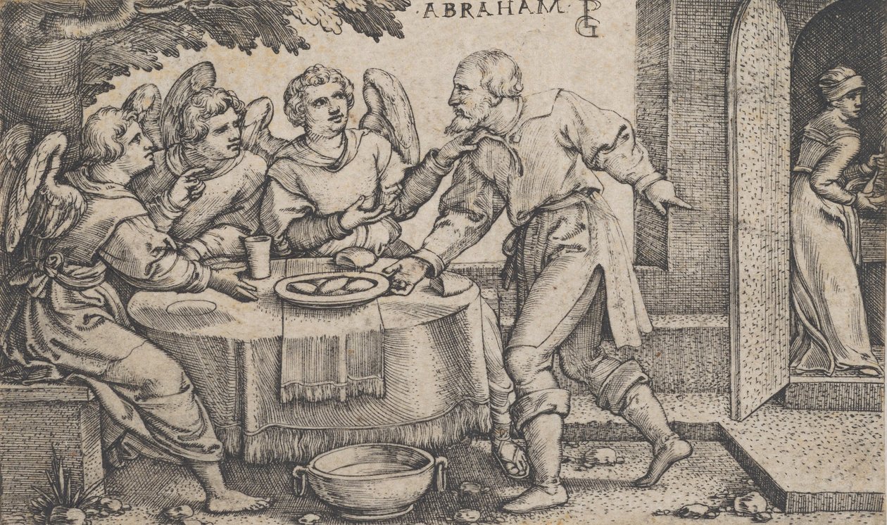 I tre angeli che visitano Abramo, dalla Storia di Abramo da Georg Pencz