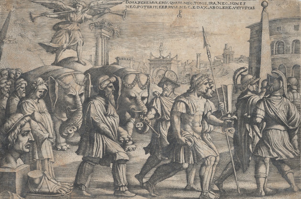Il trionfo della fama sulla castità, dai Trionfi di Petrarca da Georg Pencz