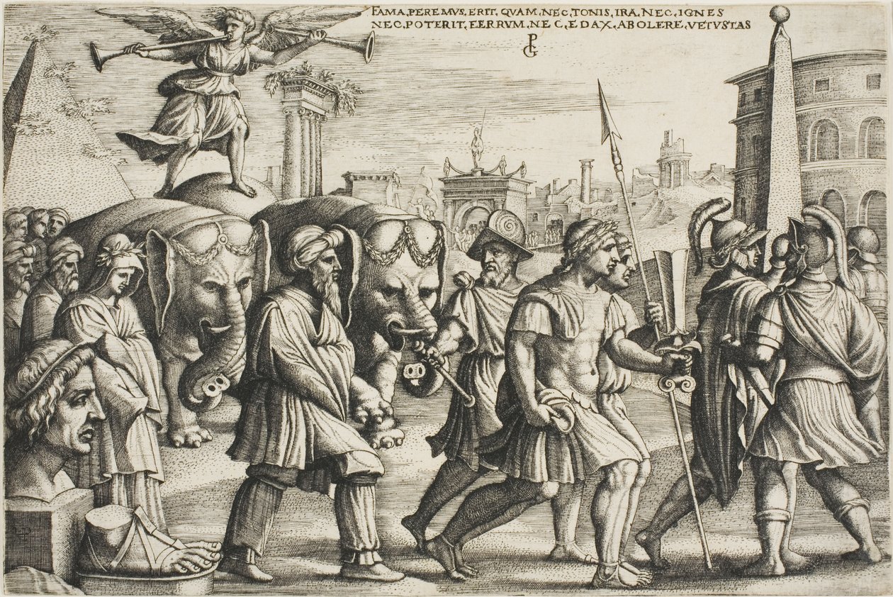 Il trionfo della fama, tavola tre dai Trionfi di Petrarca da Georg Pencz