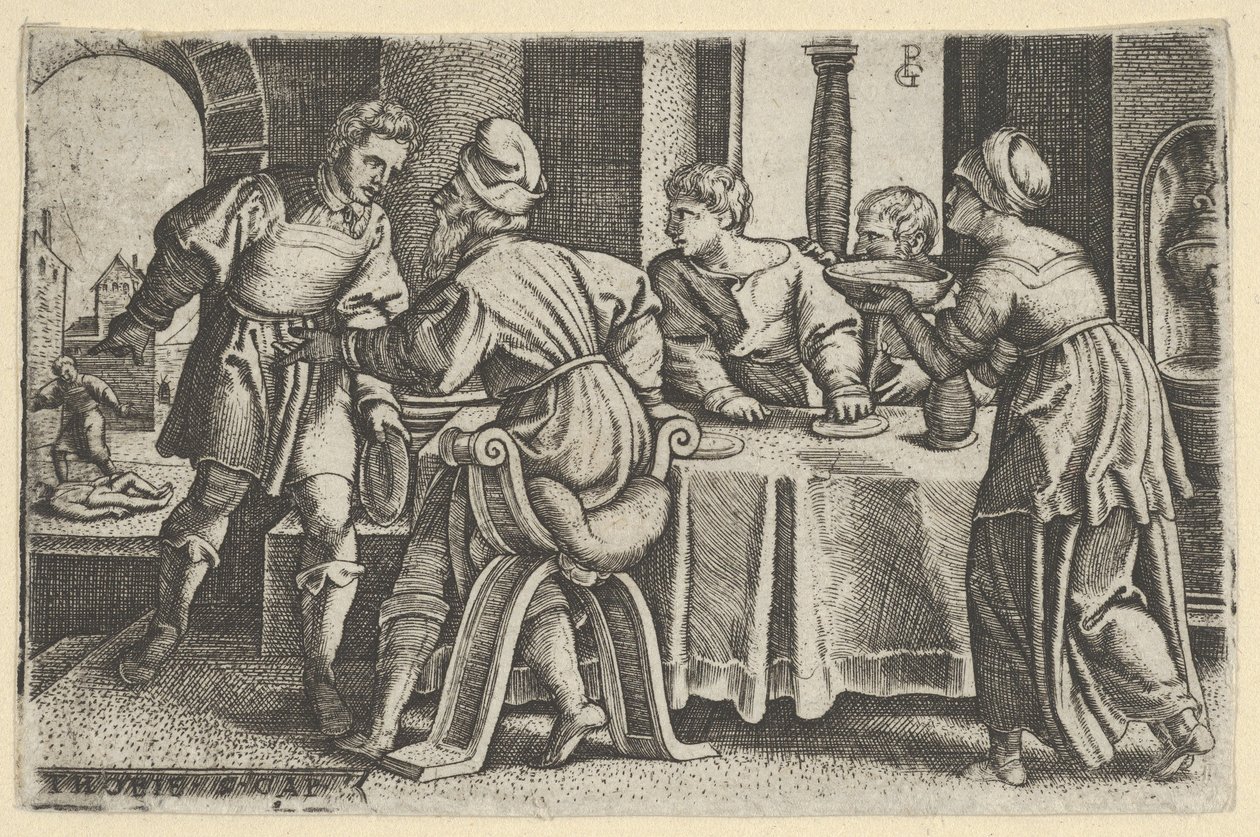 Tobia lascia la tavola, dalla Storia di Tobia, 1543 da Georg Pencz