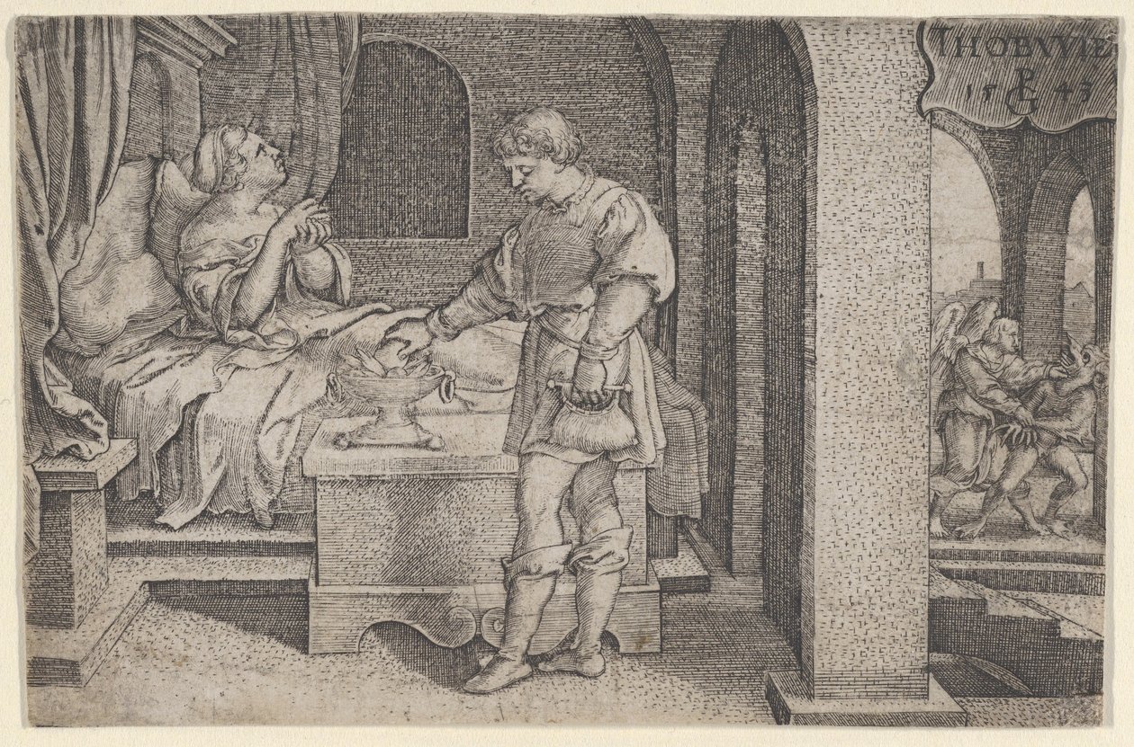 Tobiolo Fa un Sacrificio Propiziatorio, dalla Storia di Tobia, 1543 da Georg Pencz