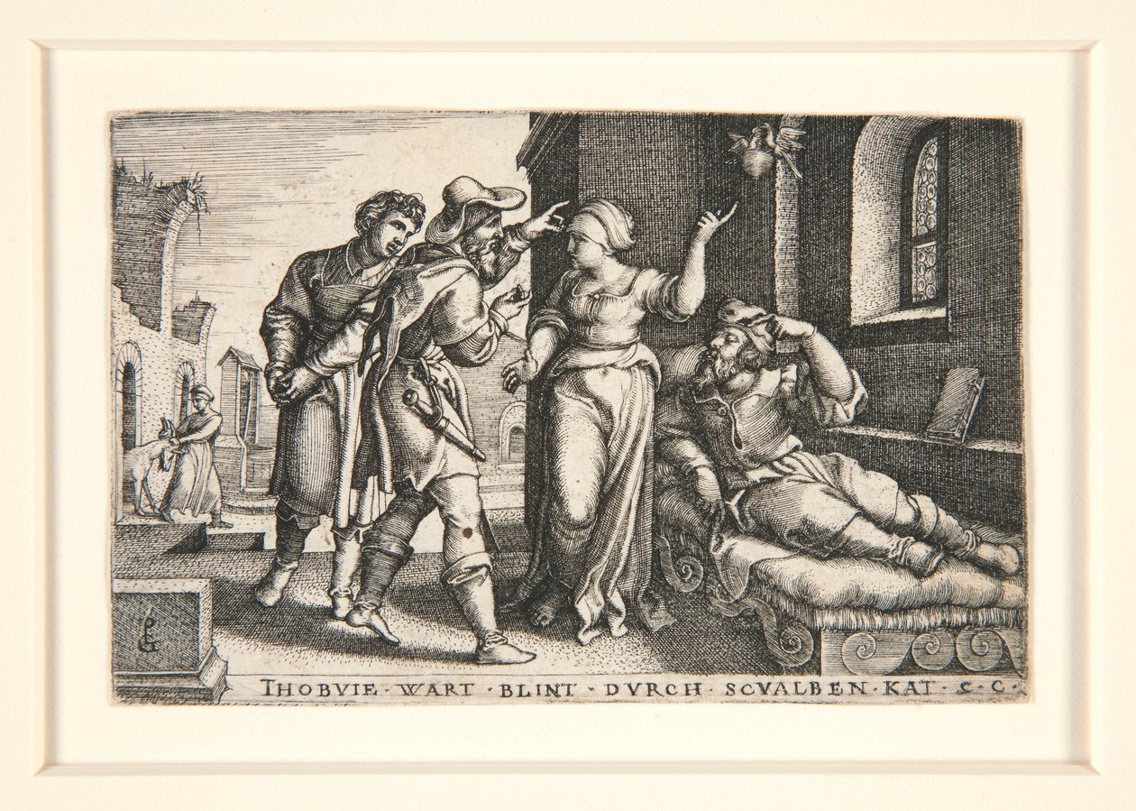 Tobia accecato, tav. 3 dalla serie La storia di Tobia da Georg Pencz