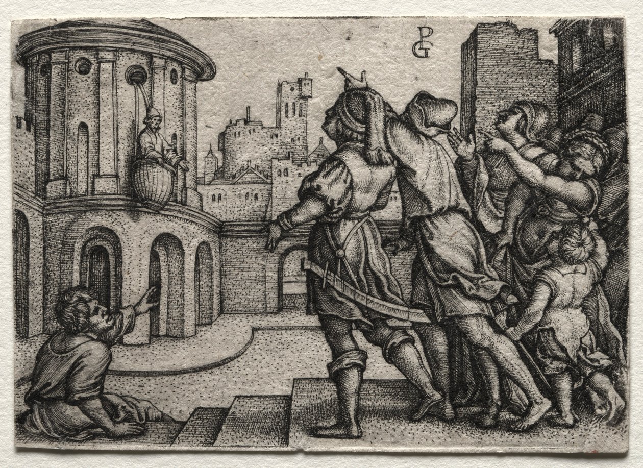 Virgilio appeso in un Cesto da Georg Pencz