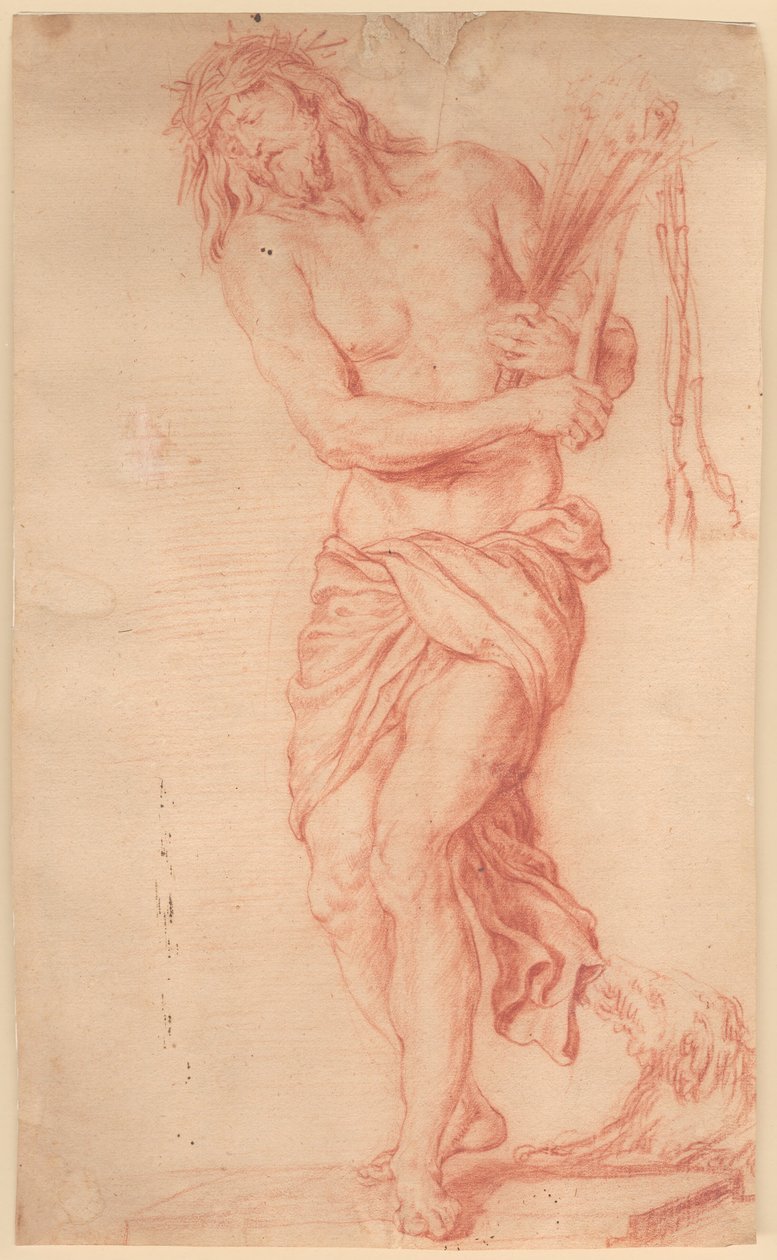 Ecce Homo. Cristo sofferente in piedi con frusta e corona di spine sulla testa da Georg Petel
