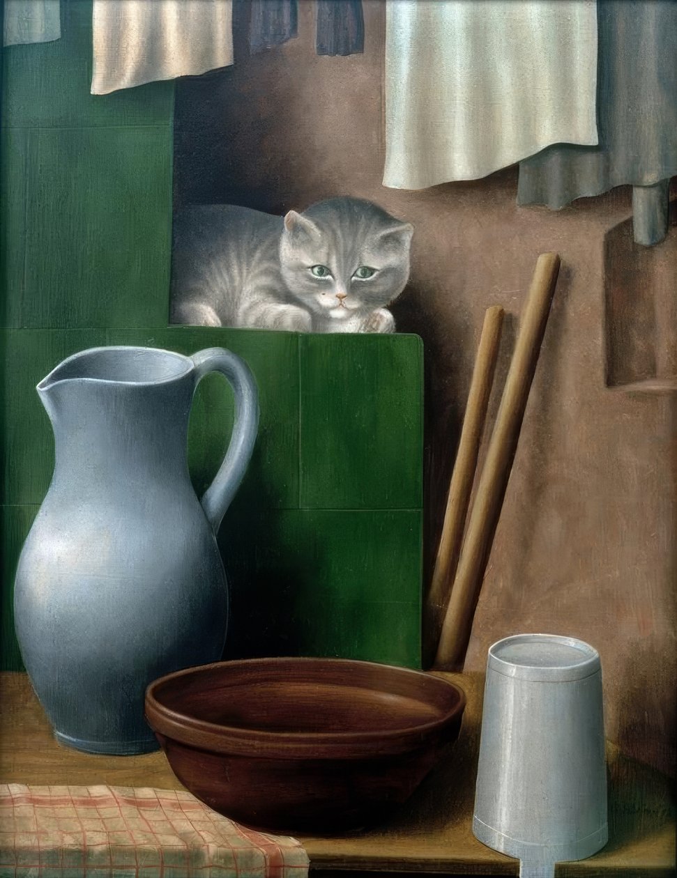 Natura morta con gatto da Georg Schrimpf