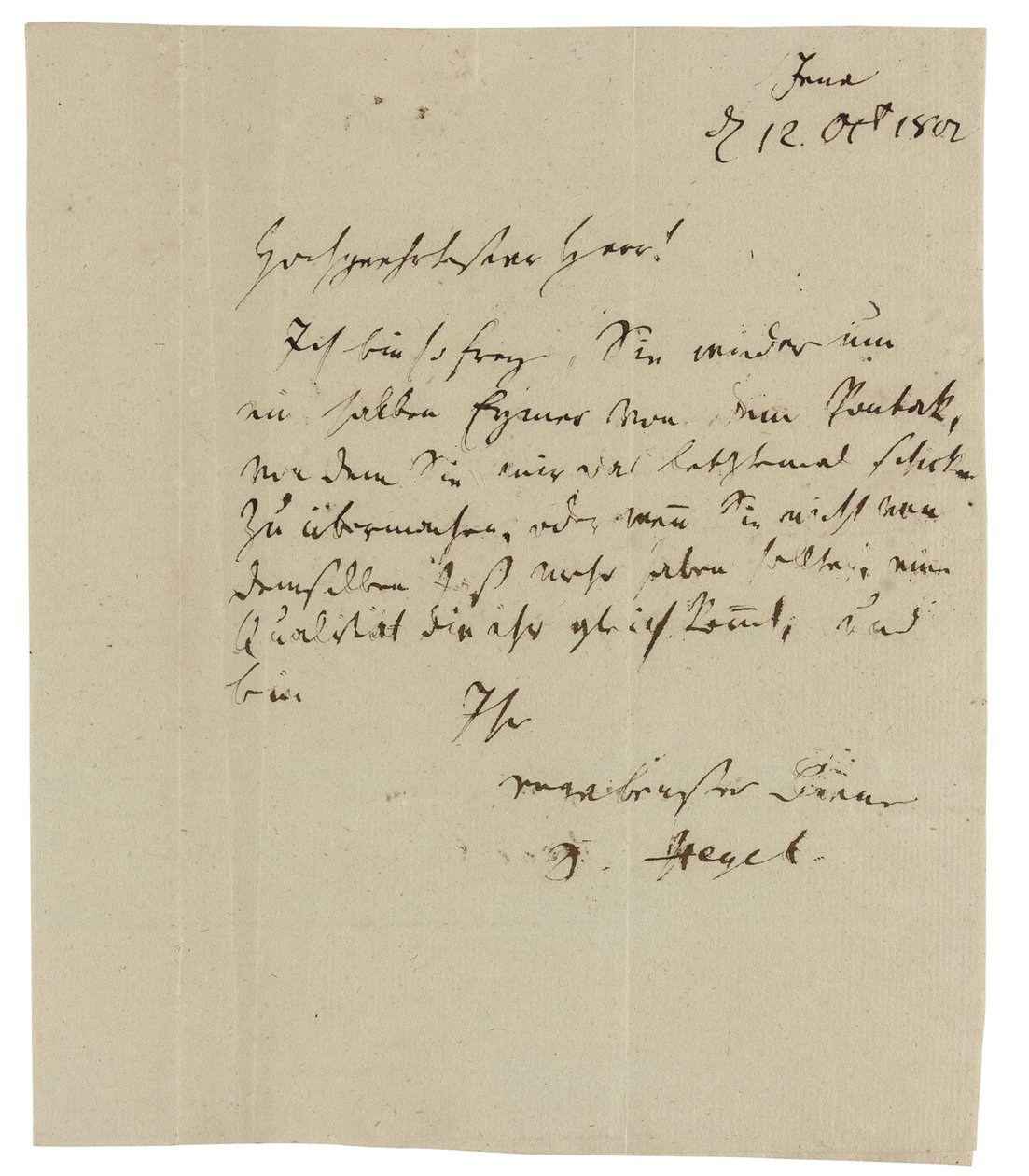 Lettera autografa a Gebruder Ramann (mercanti di vino a Erfurt), Jena da Georg Wilhelm Friedrich Hegel