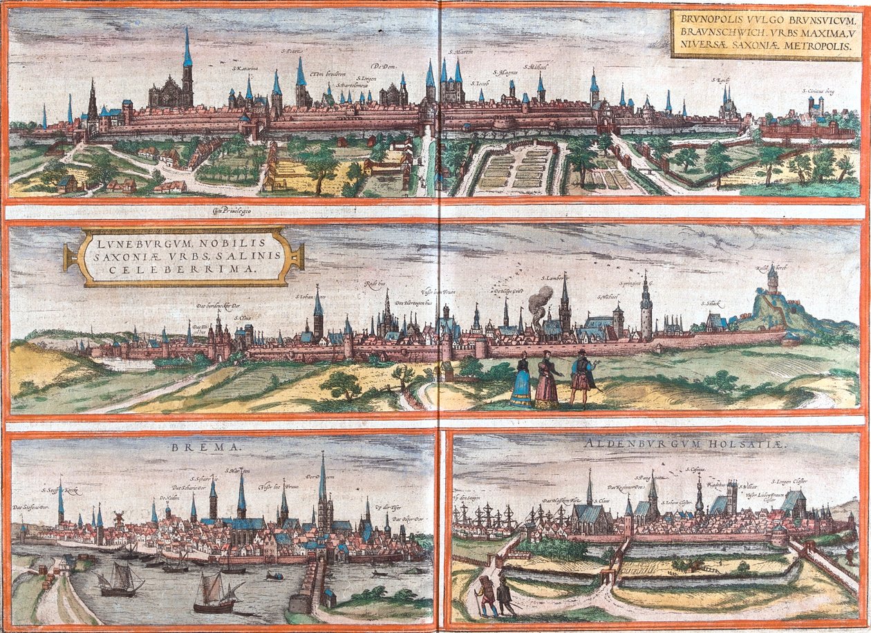 Brunswick, Lüneburg, Brema, Altenburg, Germania da Georg and Hogenberg Franz (1535 90) Braun