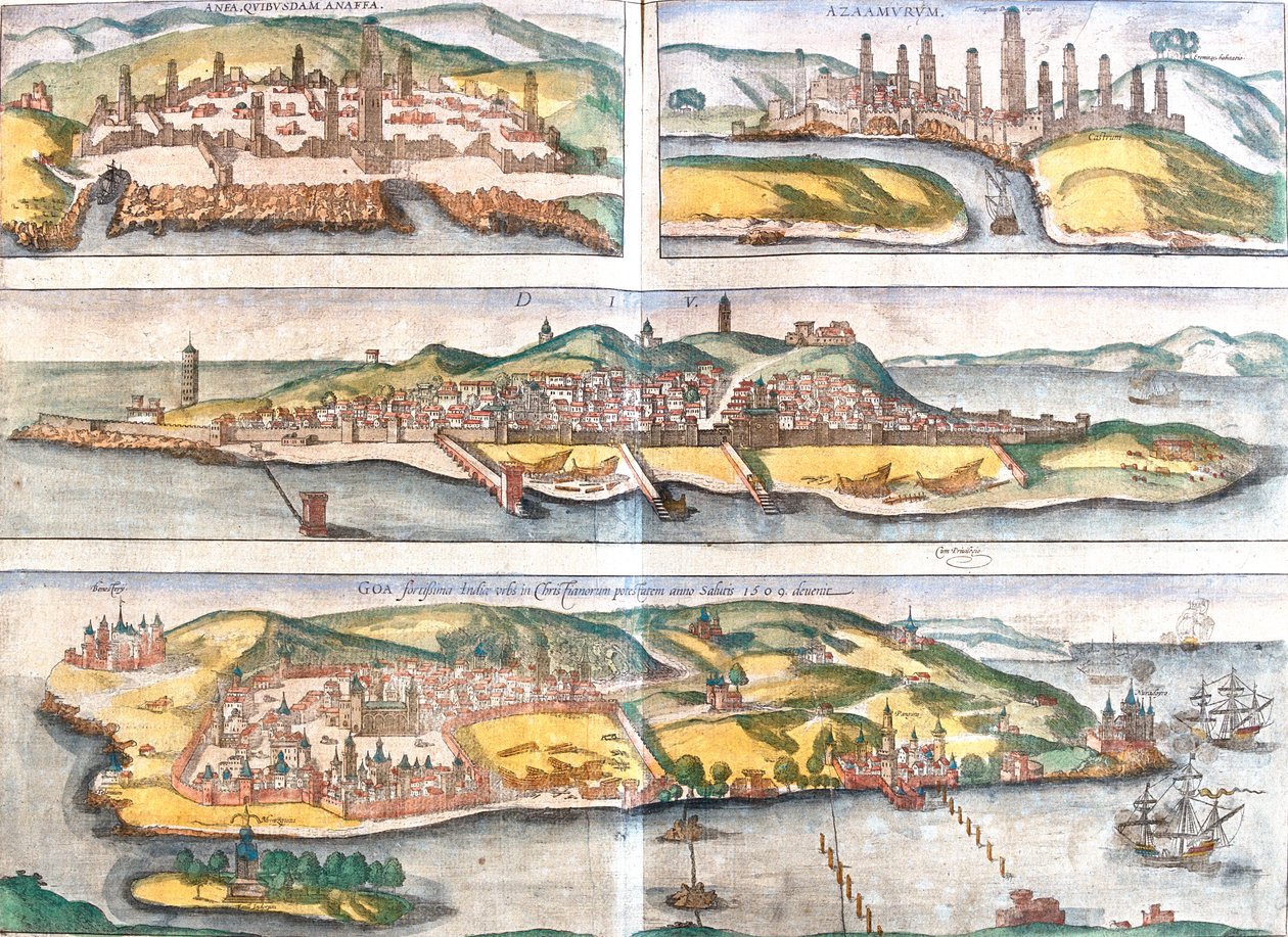 Casablanca, Azemmour, Diu, Goa, Marocco, India da Georg and Hogenberg Franz (1535 90) Braun