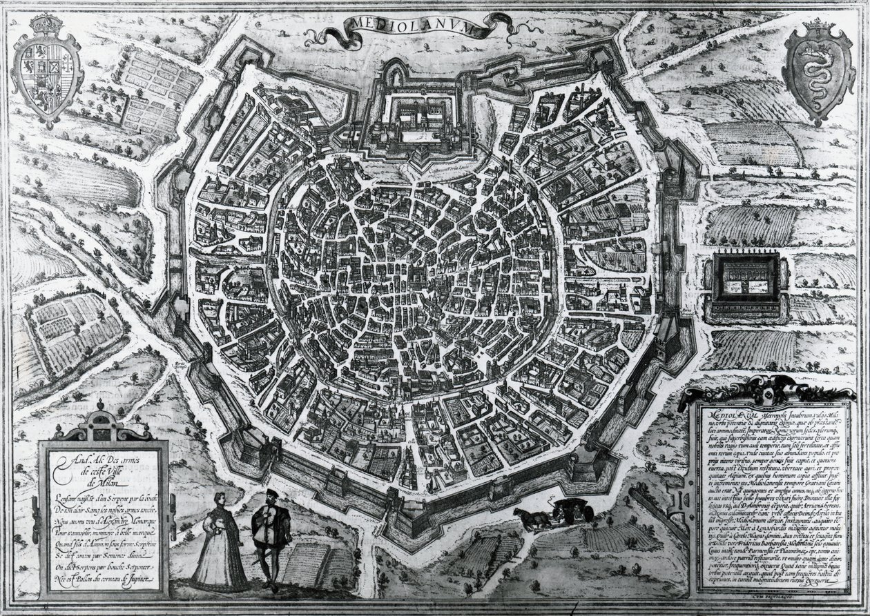 Mappa della città di Milano (1572) da Georg Braun and Hogenberg Franz