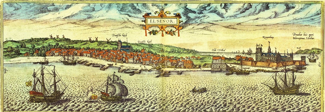 Elsinore, Danimarca da Georg and Hogenberg Franz (1535 90) Braun