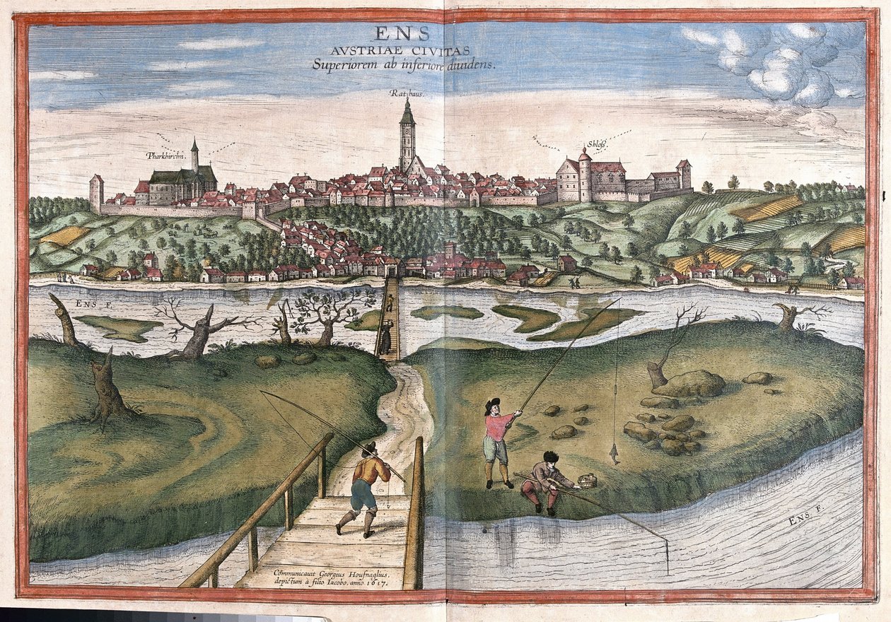 Enns, Austria (incisione) da Georg Braun and Hogenberg Franz