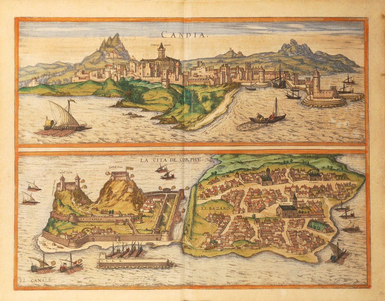 Heraklion, Candia e Corfù da Civitates Orbis Terrarum di Georg Braun da Georg Braun and Hogenberg Franz
