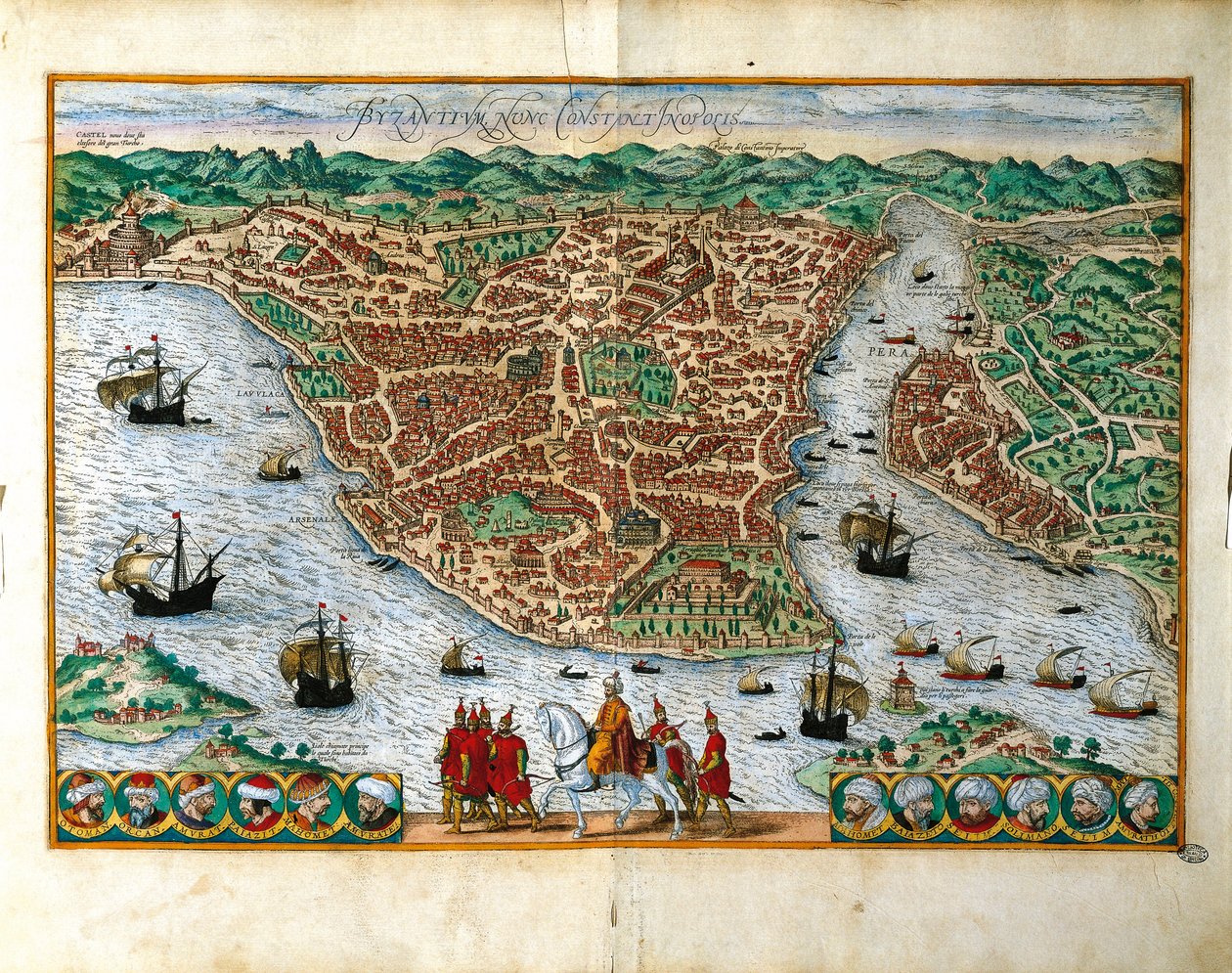 Veduta prospettica della città di Costantinopoli da Georg Braun and Hogenberg Franz