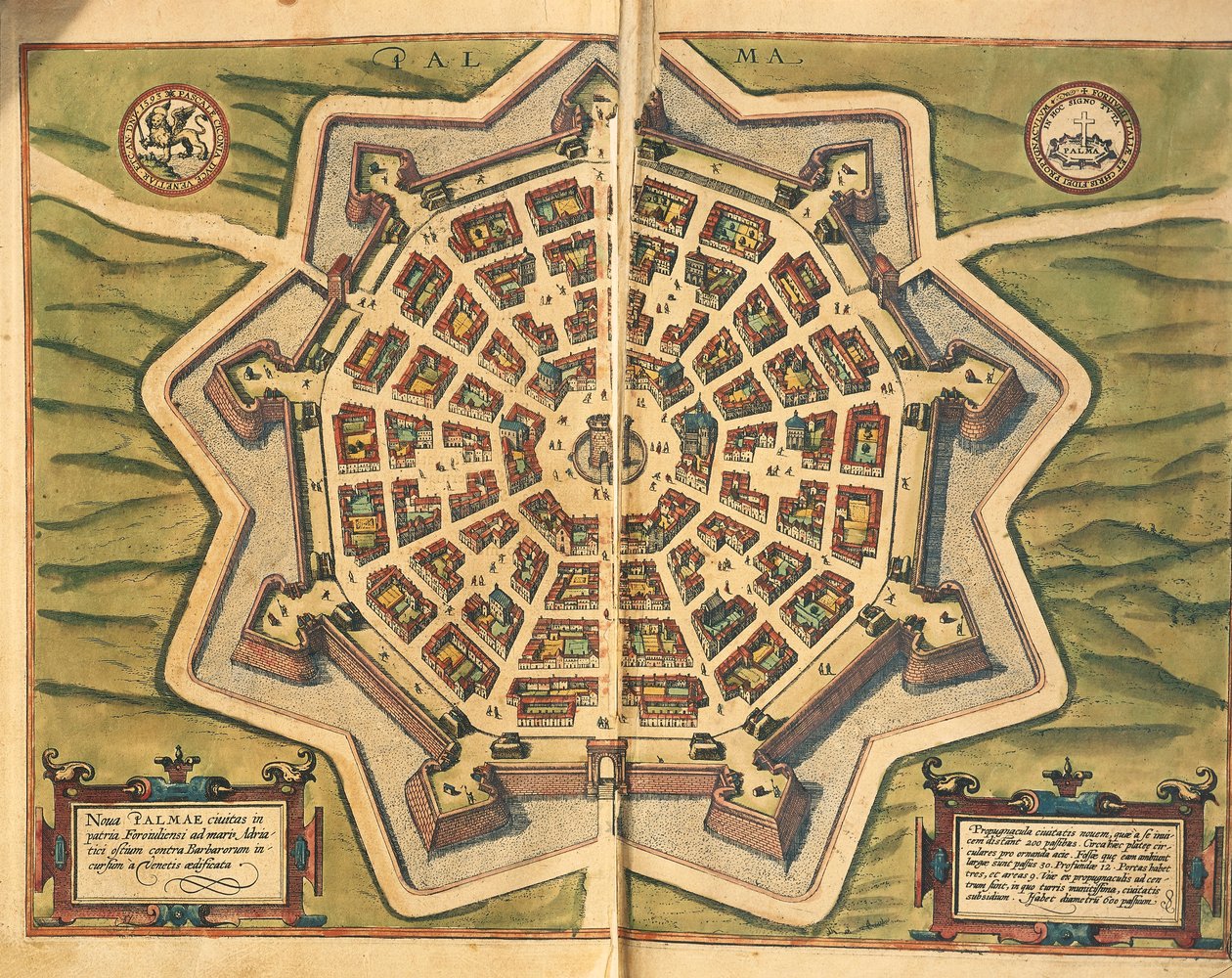 Mappa di Palmanova, incisione da Civitates Orbis Terrarum da Georg Braun and Hogenberg Franz