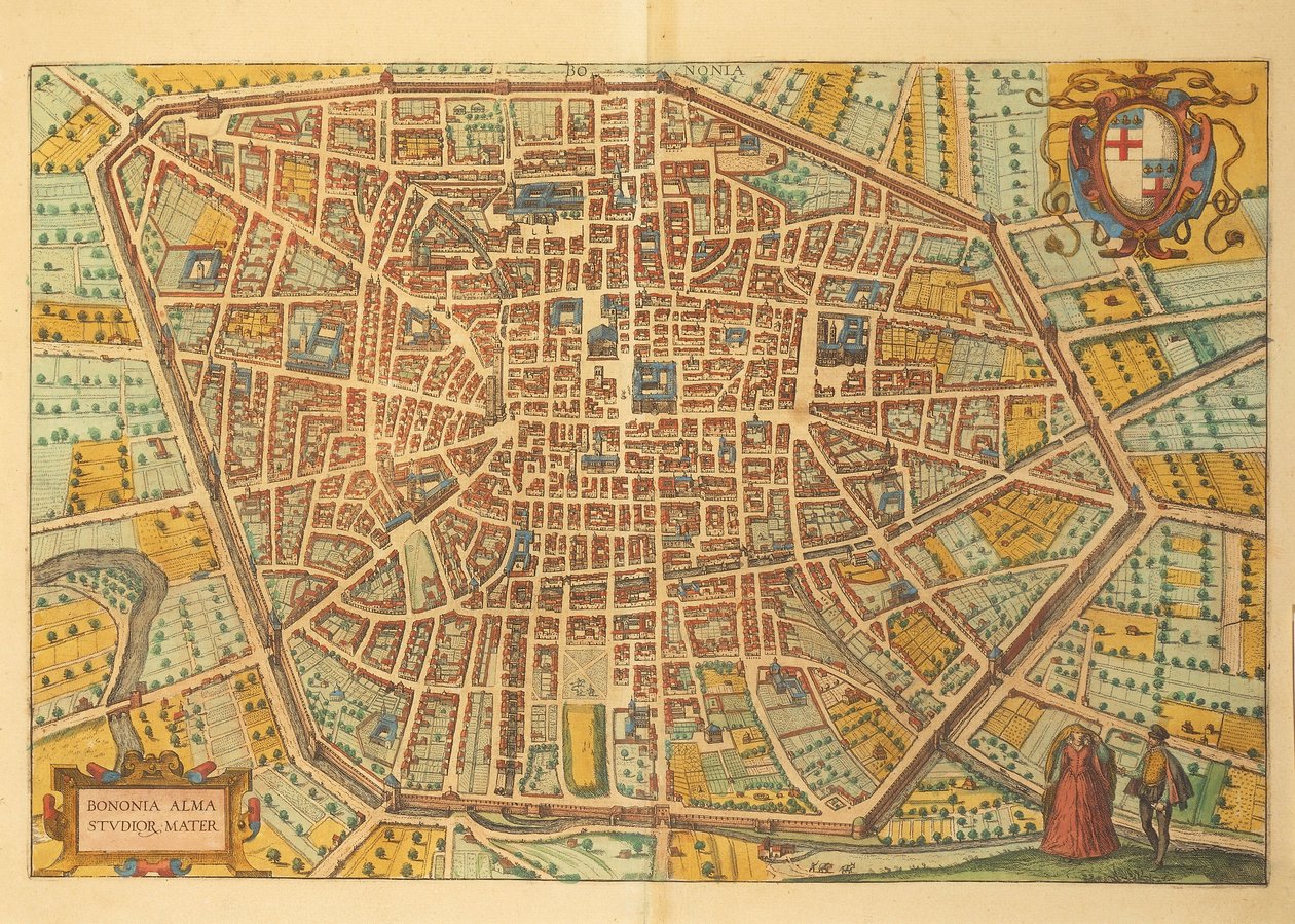 Mappa di Bologna da Civitates Orbis Terrarum da Georg Braun and Hogenberg Franz