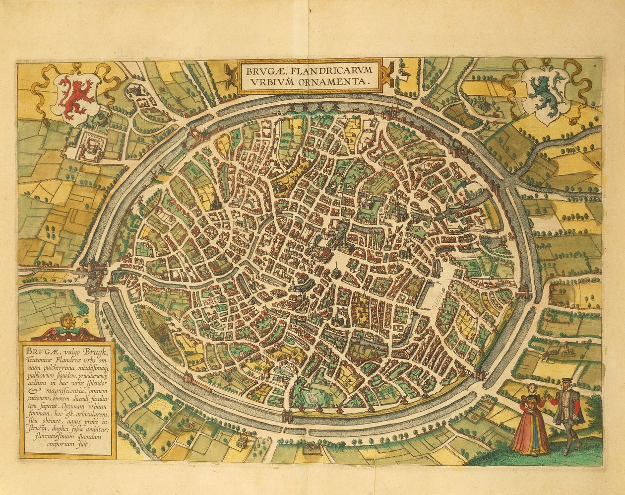 Mappa di Bruges da Civitates Orbis Terrarum da Georg Braun and Hogenberg Franz