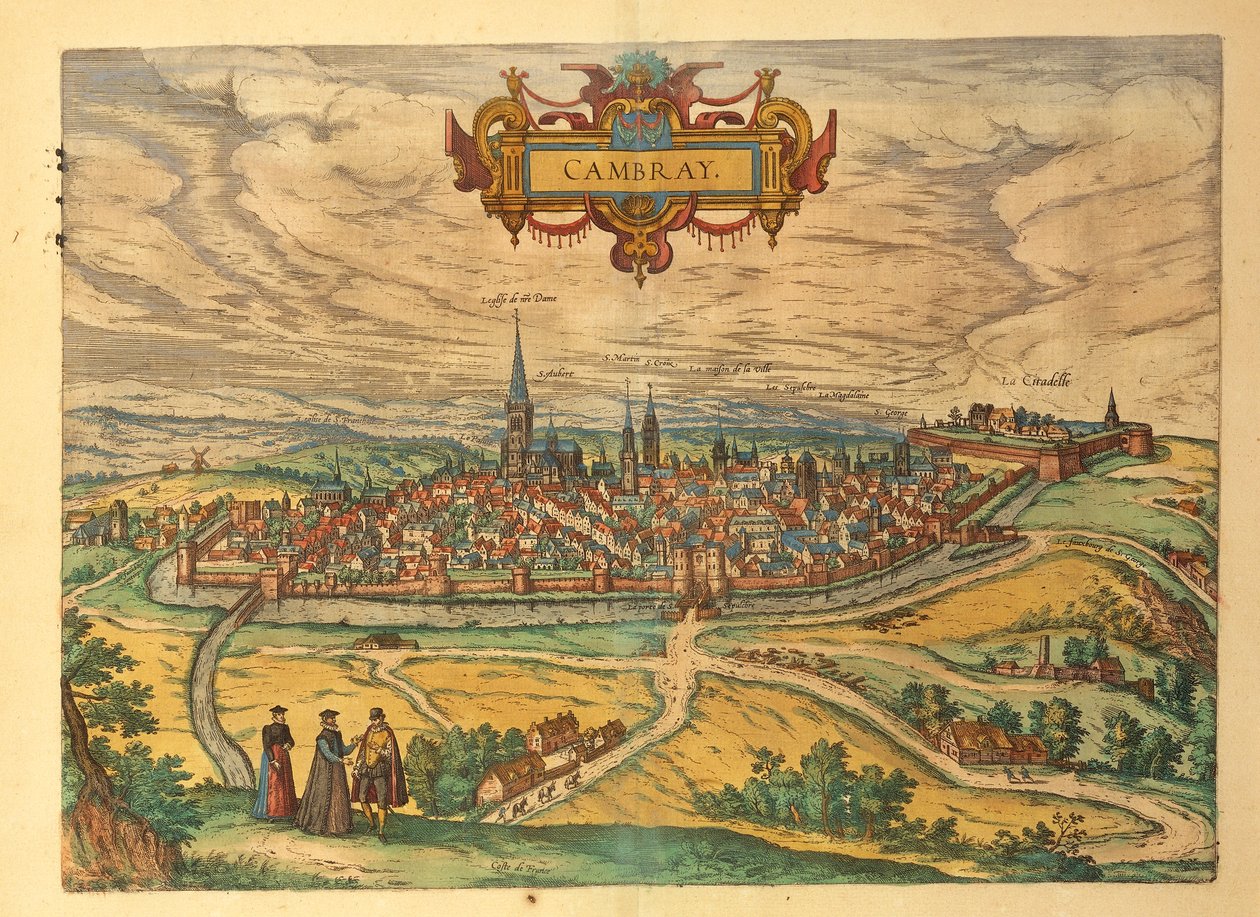 Mappa di Cambrai da Civitates Orbis Terrarum da Georg Braun and Hogenberg Franz