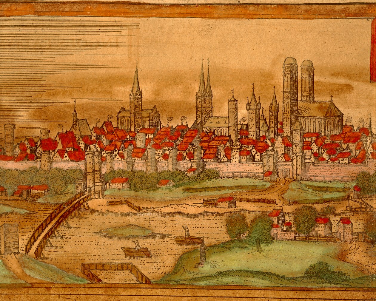 Mappa della città di Monaco da Civitates Orbis Terrarum di Georg Braun da Georg Braun and Hogenberg Franz