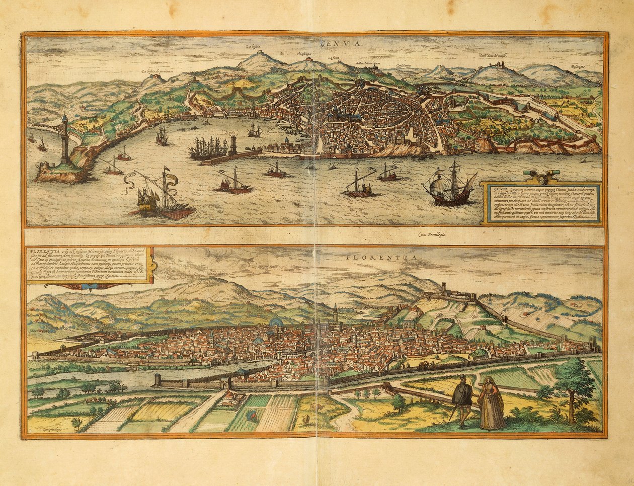 Mappa di Genova e Firenze dal Civitates Orbis Terrarum di Georg Braun da Georg Braun and Hogenberg Franz